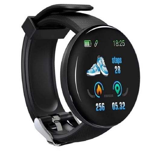 Generic D18 2021 Smart Watch Men Blood Pressure Round Bluetooth Watch Waterproof Sport Tracker-Black