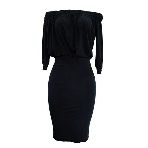 Agelex DLargge Off Shoulder Ruffle Dress – Black