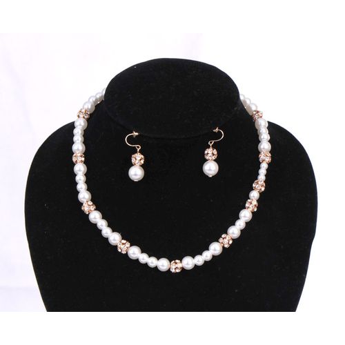 Generic Bridal Crystal Pearl Necklace Set – Gold,White	