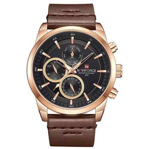 Naviforce NF9148 – Men’s Designer Leather Strap Watch – Brown