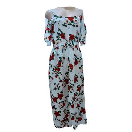 Generic Floral Maxi Off Shoulder Double arm Dress – Red,White