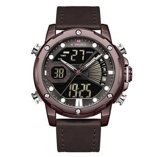 Naviforce Faux Leather Strapped Dual Men’s Watch – Brown