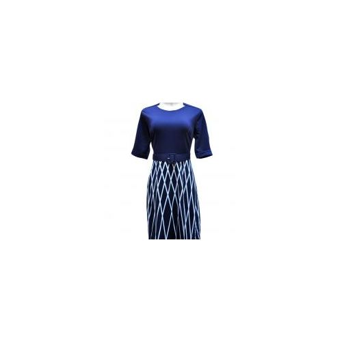 Generic Formal Wide Gingham Pattern Dress – Navy Blue