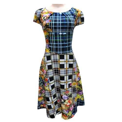 Generic Checked Floral Round Dress – Multicolor