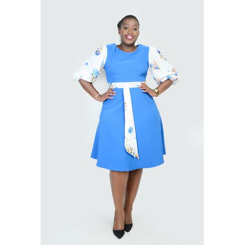 Kuttos Women’s Formal/Official Quarter Sleeved Dress – Blue / Multicolor