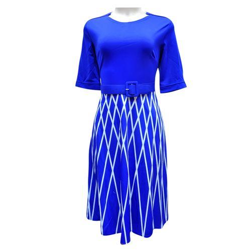 Generic Formal Wide Gingham Pattern Dress – Blue