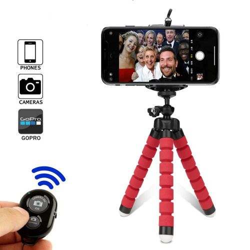 Generic Flexible Octopus Mini Tripod With Bluetooth Remote Shutter – Red