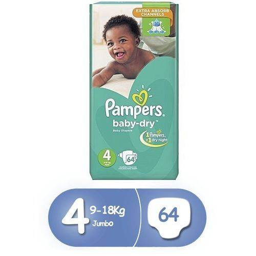 Pampers Baby Dry Diapers Jumbo S4(9-18Kg) – 64 Pcs	