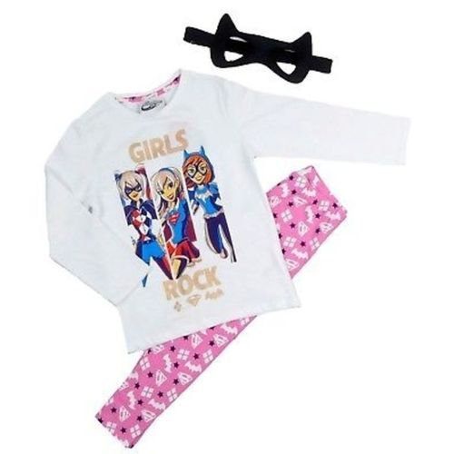 Dc Comics Girls DC Superhero Girls Rock Pajama Set With Mask – White, Pink	