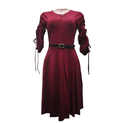 Agelex DLargge Women’s Formal String-Along Sleeves Dress – Maroon