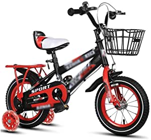 Kids' Bikes Children's Bicycles, Bicycles For Boys And Girls, 14/16/18 Inch Bicycles With Auxiliary Wheels, Adjustable, With Blue And Back Seat (Color : Red, Size : 14inch)
