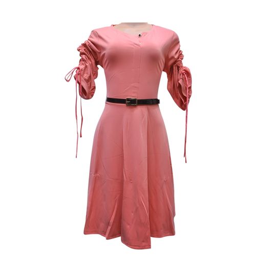 Agelex DLargge Women’s Formal String-Along Sleeves Dress – Peach