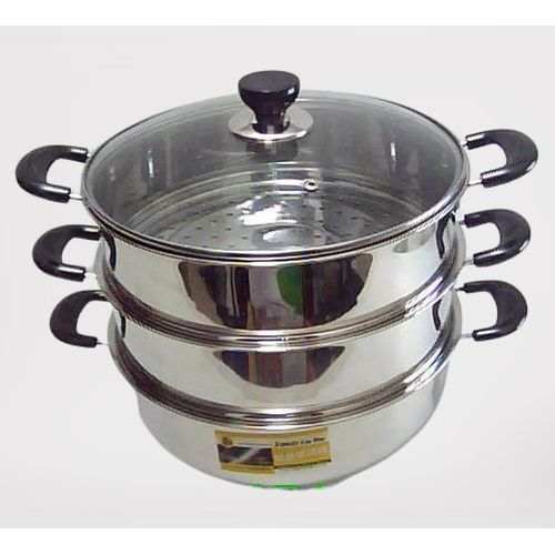 No Brand 3 Layer Stainless Steel Saucepan And Steamer Soup Pot,26Cm-Silver.