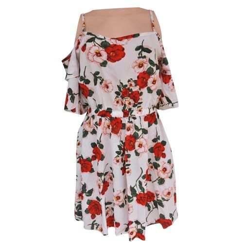 Agelex DLargge Mini Floral Dress With Fall-Off Arms – Multi-Color