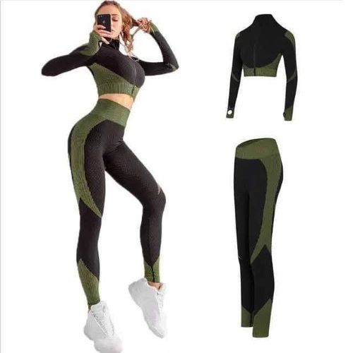 Generic 2piece Womens Gym/Yoga Sports Wear-Black&Green	