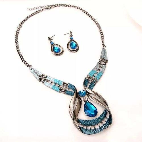 Generic Luxury 2 in 1 Fashion Jewelry Necklace Set – Blue