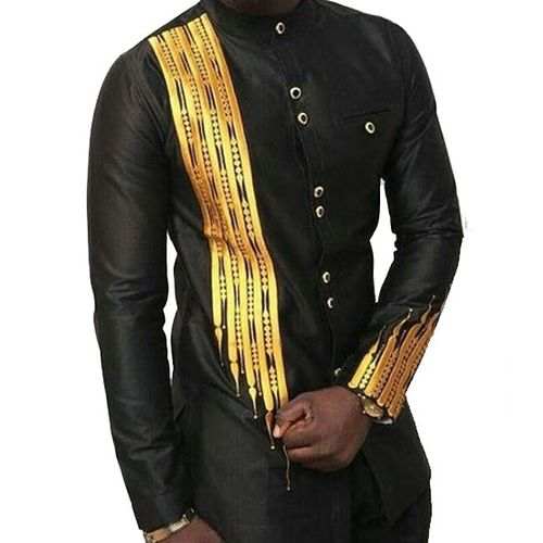 Afrocentric Wakanda Long Sleeve Shirt – Black,Golden