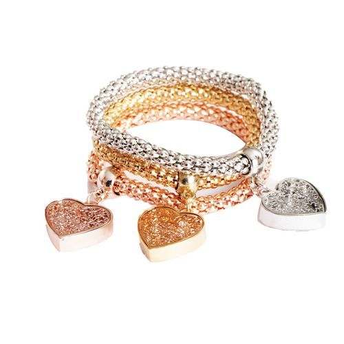 Generic 3 Bracelets With Hollow Hearts – Gold,Silver	
