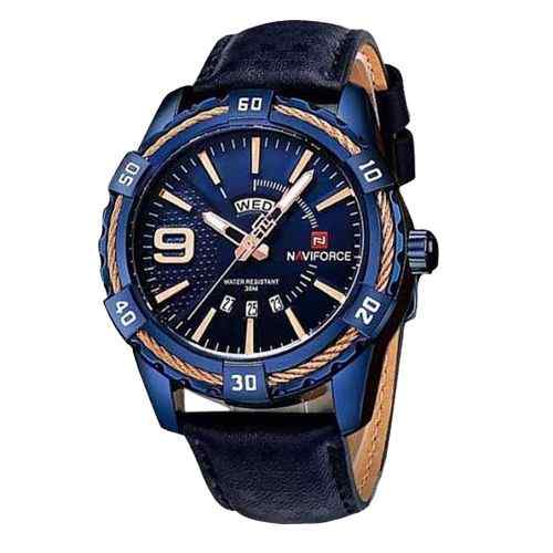 Naviforce Faux Leather Analog Wrist Watch For Men – Navy Blue