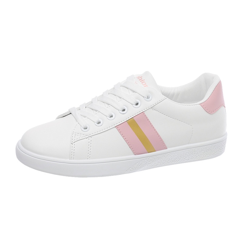 White sneakers with pink stripe detail for women 