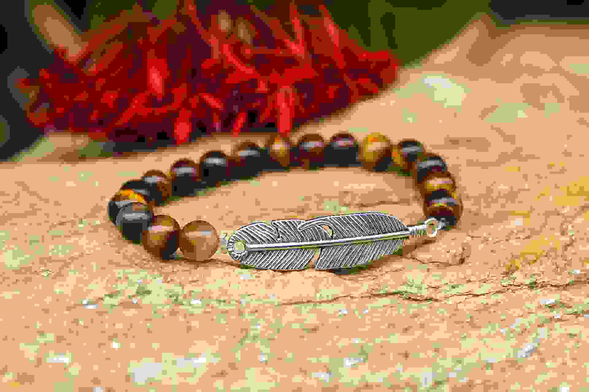 Tiger eye feather bracelet