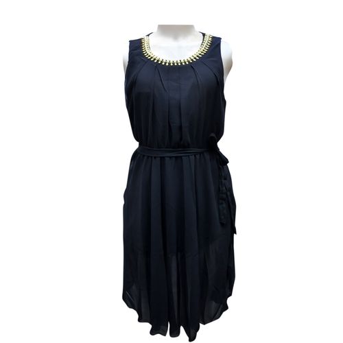 Generic Simple Arm-less Chiffon Dress – Black