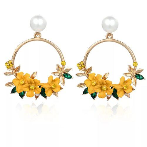 Generic Trendy High Fashion Jewelry Floral Drop Earrings – Yellow