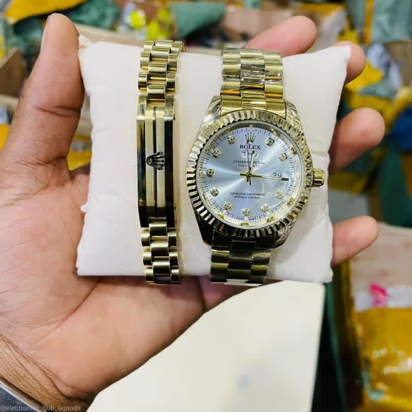 Golden rolex watch with bracelet